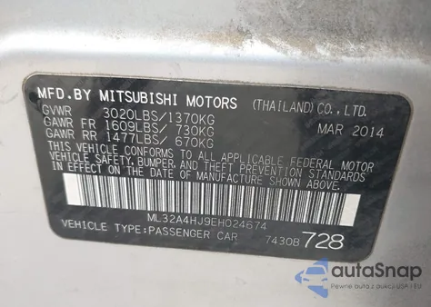 2014 Mitsubishi Mirage Es z USA, uszkodzony, nr VIN ML32A4HJ9EH024674